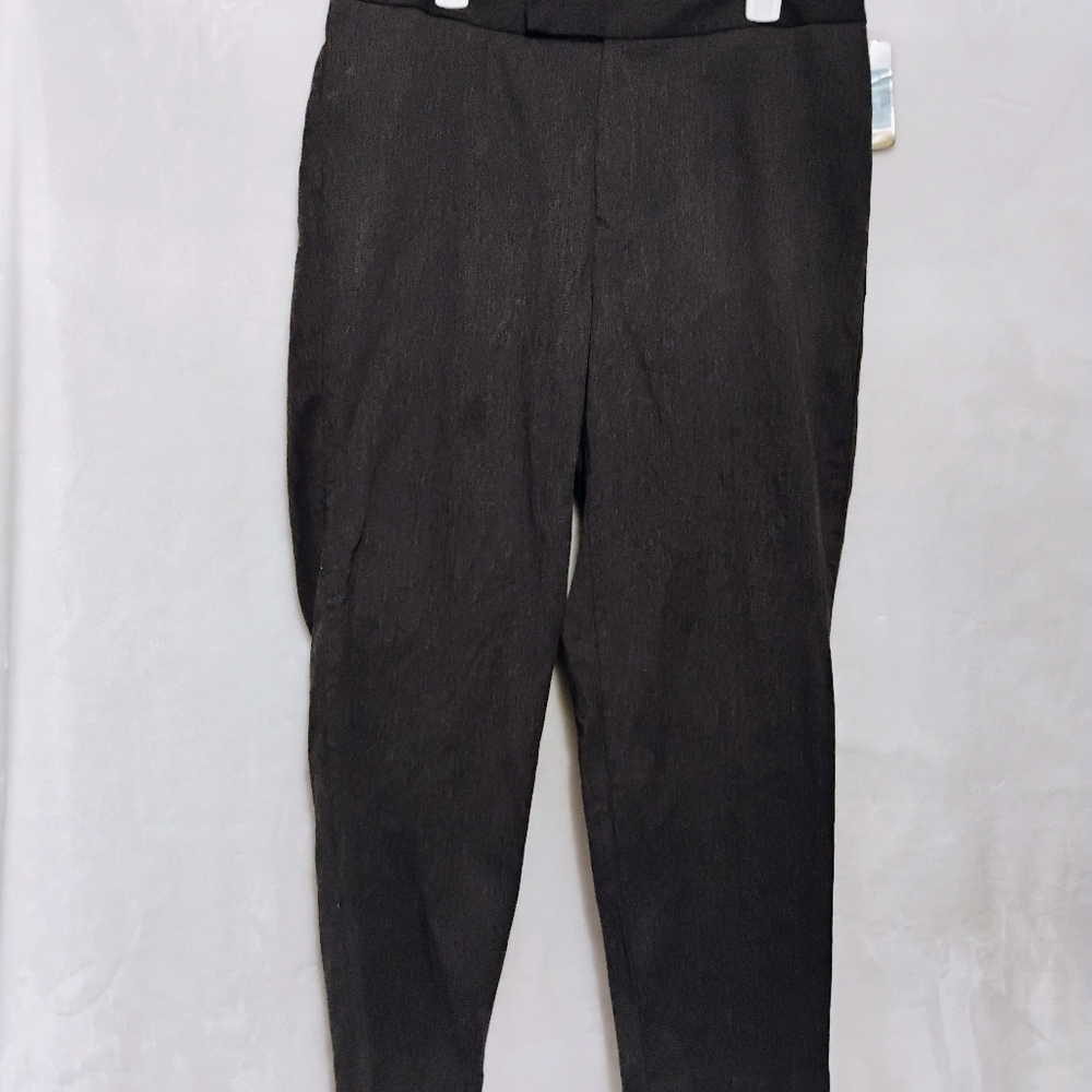 Dockers Woman Flat Front Pants 16 W Short Charcoal Gray Stretch No Wrinkle NEW D